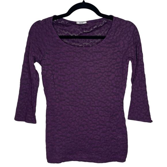 Wolford Tops - Wolford Womens Top Small Purple Semi Sheer Lace Leopard 3/4 Sleeve Fitted Y2K